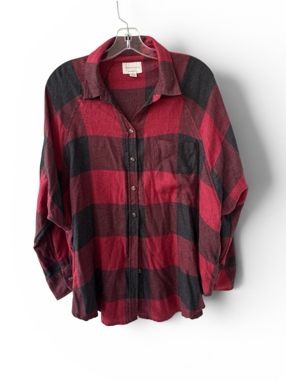 American Eagle Oversized Fit Red Plaid Flannel Size SMALL